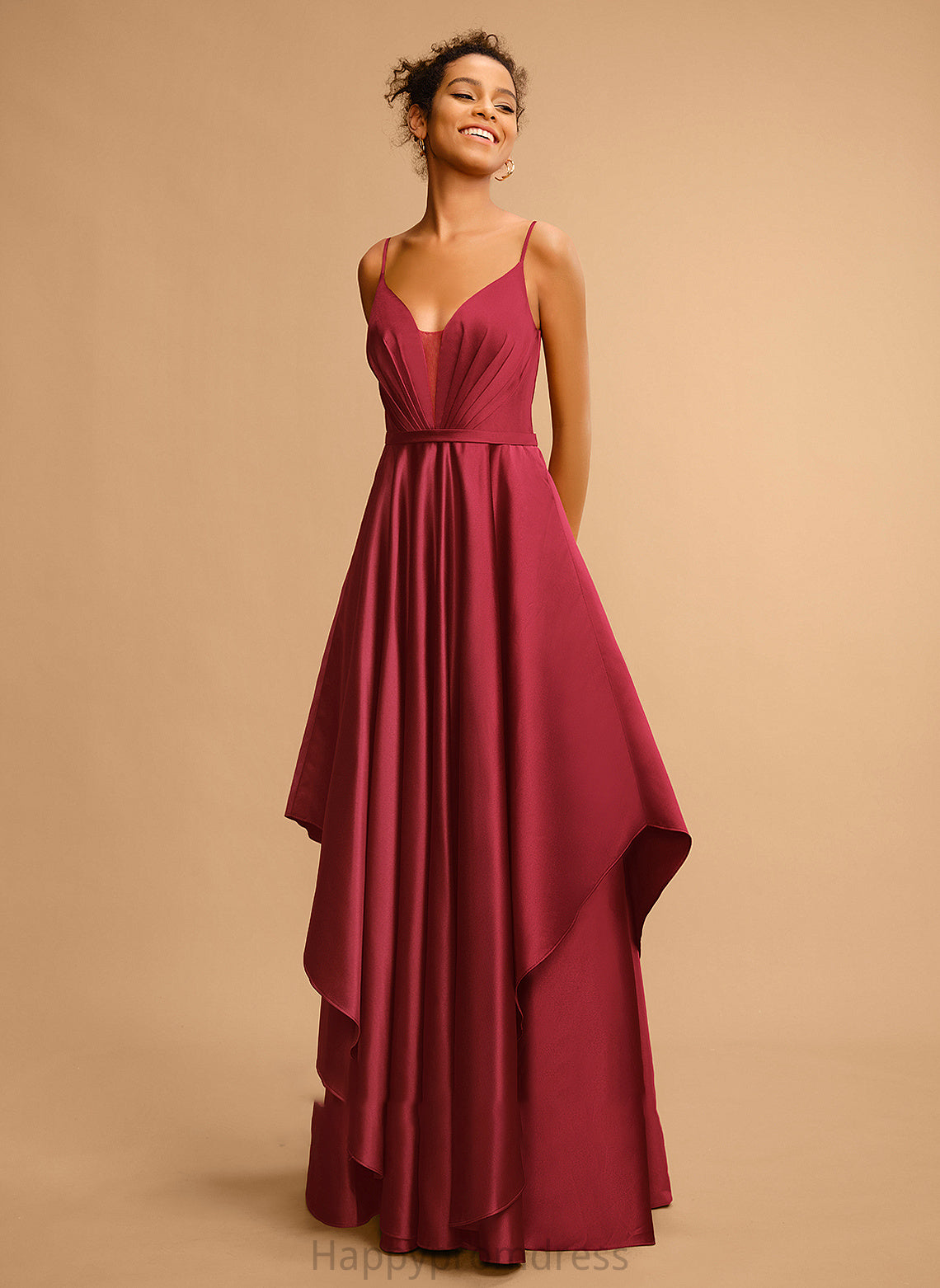 V-neck Floor-Length Millicent Satin Prom Dresses Ball-Gown/Princess