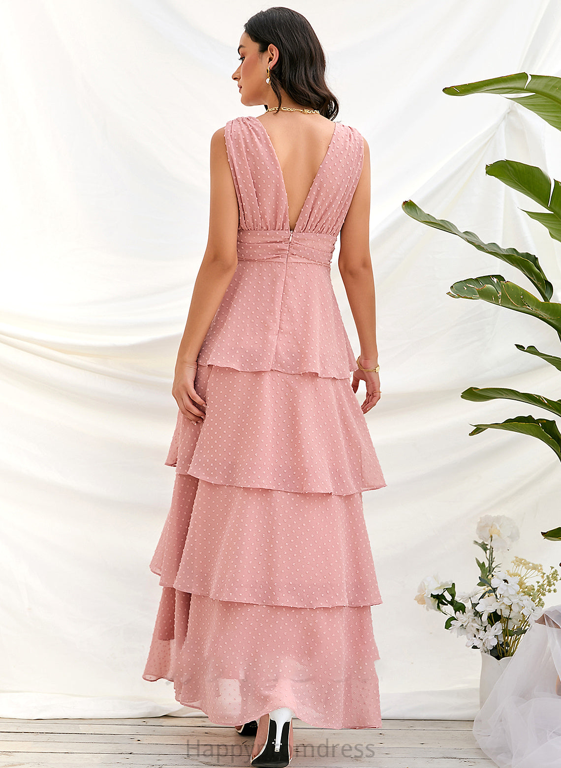 A-Line V-neck Ankle-Length Silhouette Fabric Length Neckline Straps Tessa Floor Length A-Line/Princess Sleeveless Bridesmaid Dresses