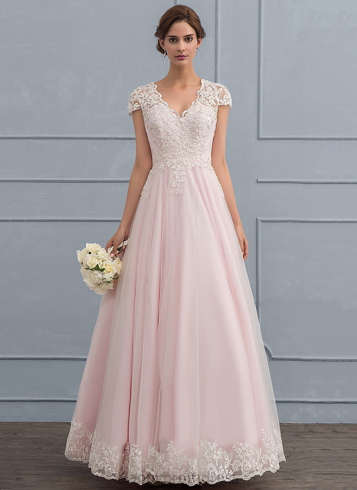 V-neck Lace Ball-Gown/Princess Dress Beading With Elva Tulle Wedding Dresses Wedding Floor-Length Sequins