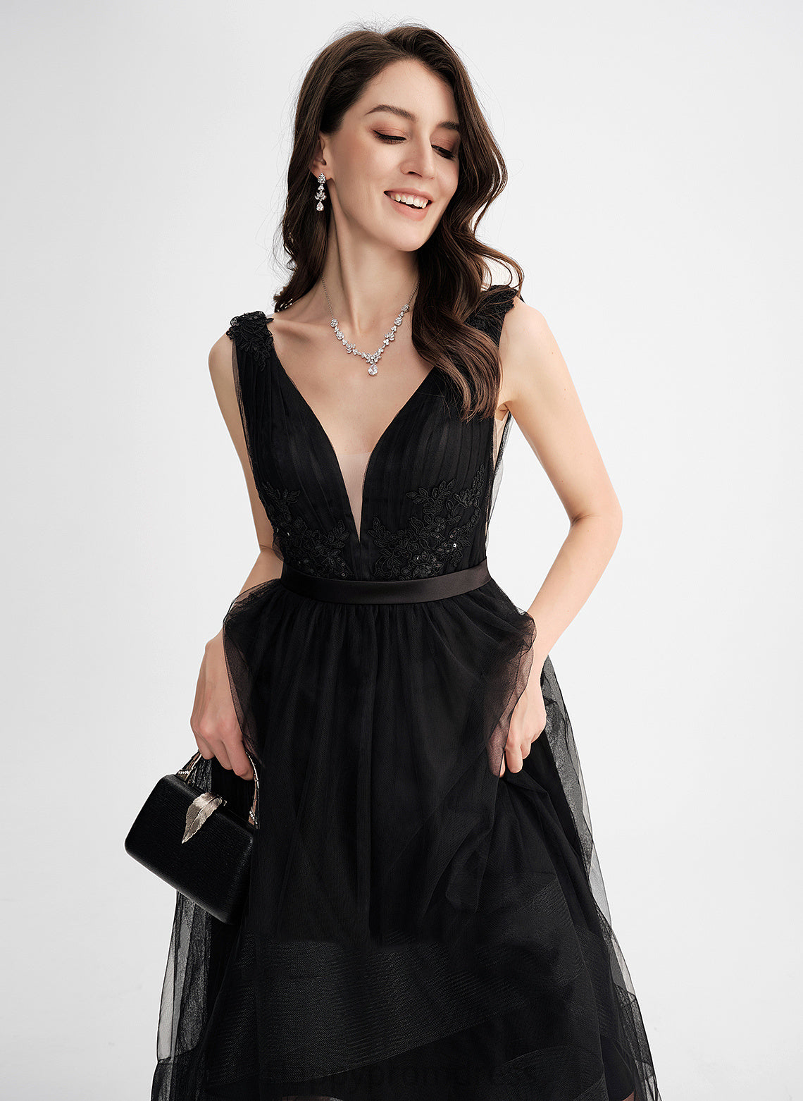 Cocktail Dresses Dress Sequins Asymmetrical Cocktail With V-neck Tulle Lace A-Line Irene