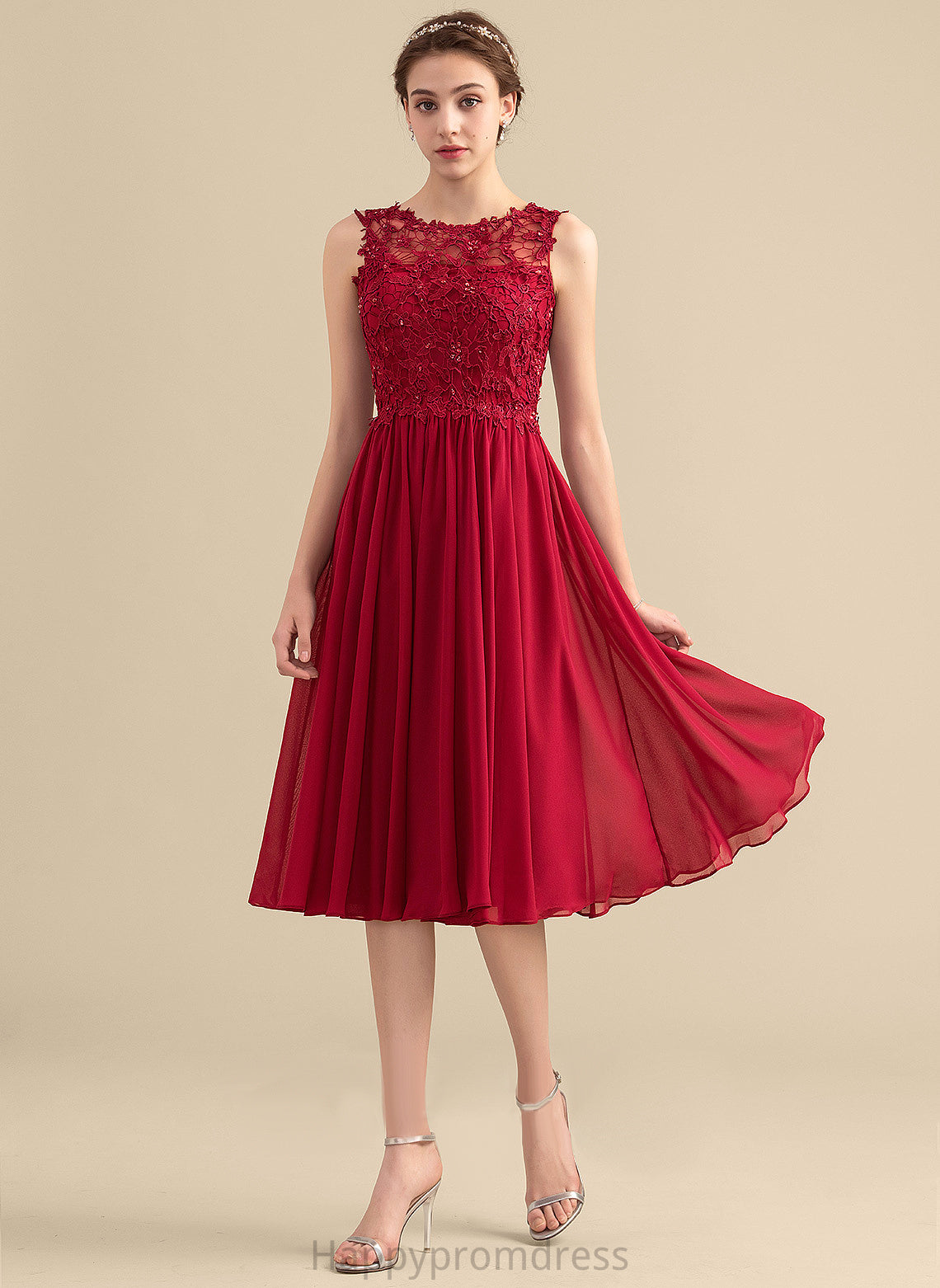 Homecoming Beading Homecoming Dresses Lace Dress A-Line With Knee-Length Lace Chiffon Yesenia Scoop Neck