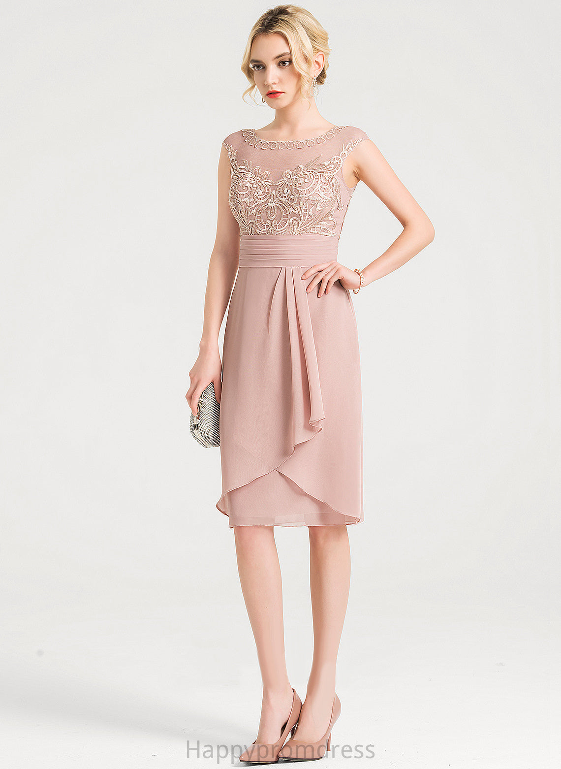 Cascading Scoop Dress Cocktail Lace With Sheath/Column Ruffles Knee-Length Chiffon Ryann Cocktail Dresses Neck