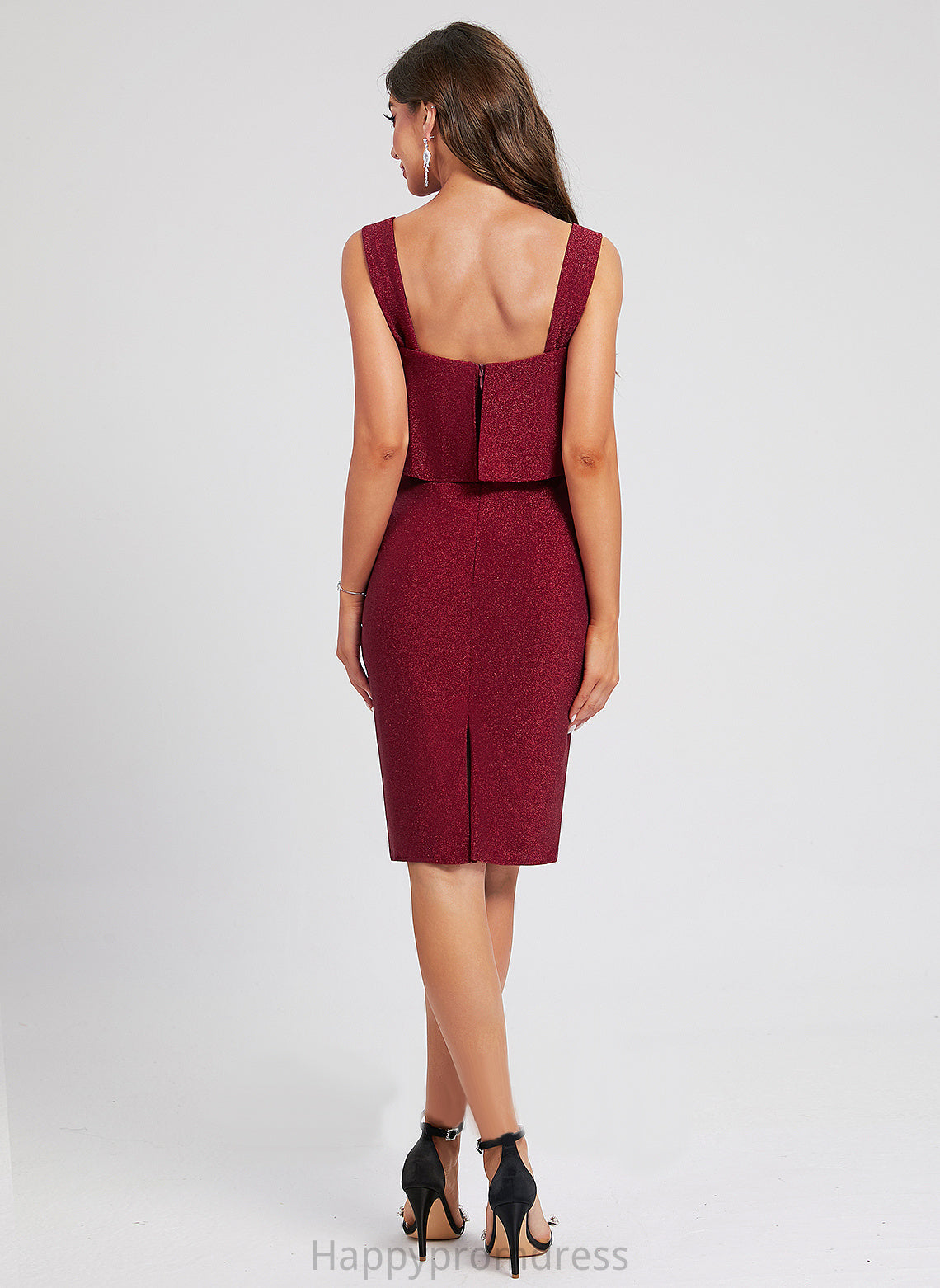 Cocktail Polyester Cocktail Dresses Square With Knee-Length Neckline Dress Ruffle Sherlyn Sheath/Column