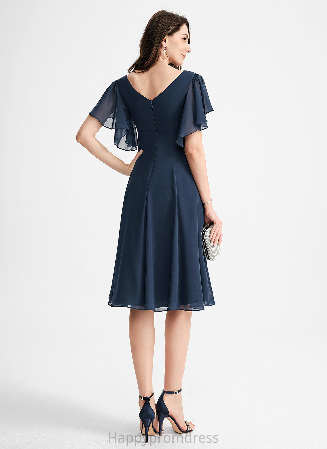 A-Line Cocktail Dresses Sal Knee-Length V-neck Chiffon Cocktail Dress