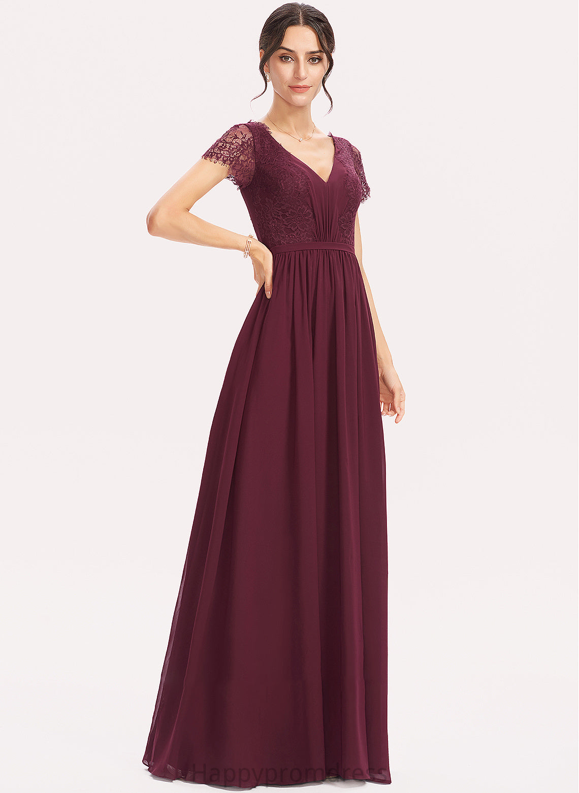 Embellishment Floor-Length Silhouette V-neck Fabric Length Neckline A-Line Lace Novia Sleeveless Natural Waist Bridesmaid Dresses