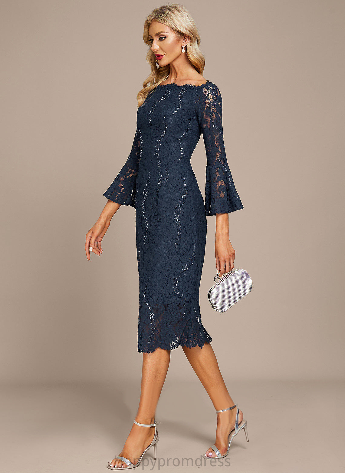 Off-the-Shoulder Sophie Sheath/Column Knee-Length With Dress Cocktail Sequins Lace Cocktail Dresses