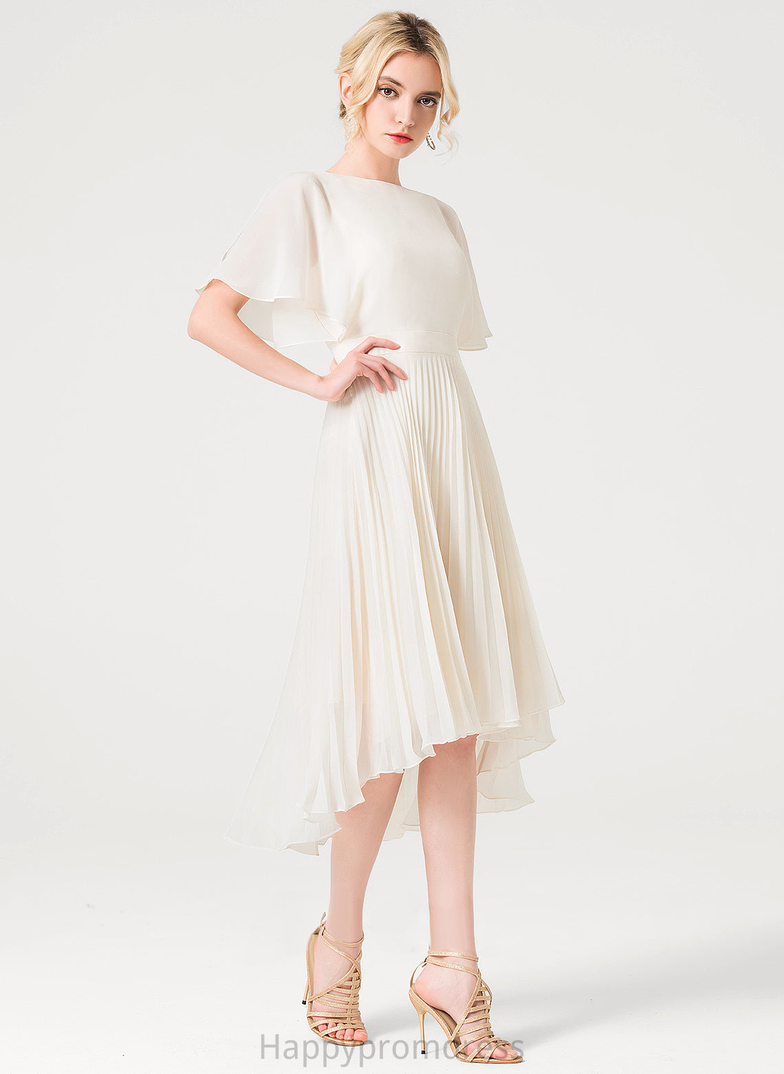 A-Line With Kamila Cocktail Dresses Asymmetrical Cocktail Dress Pleated Scoop Neck Chiffon