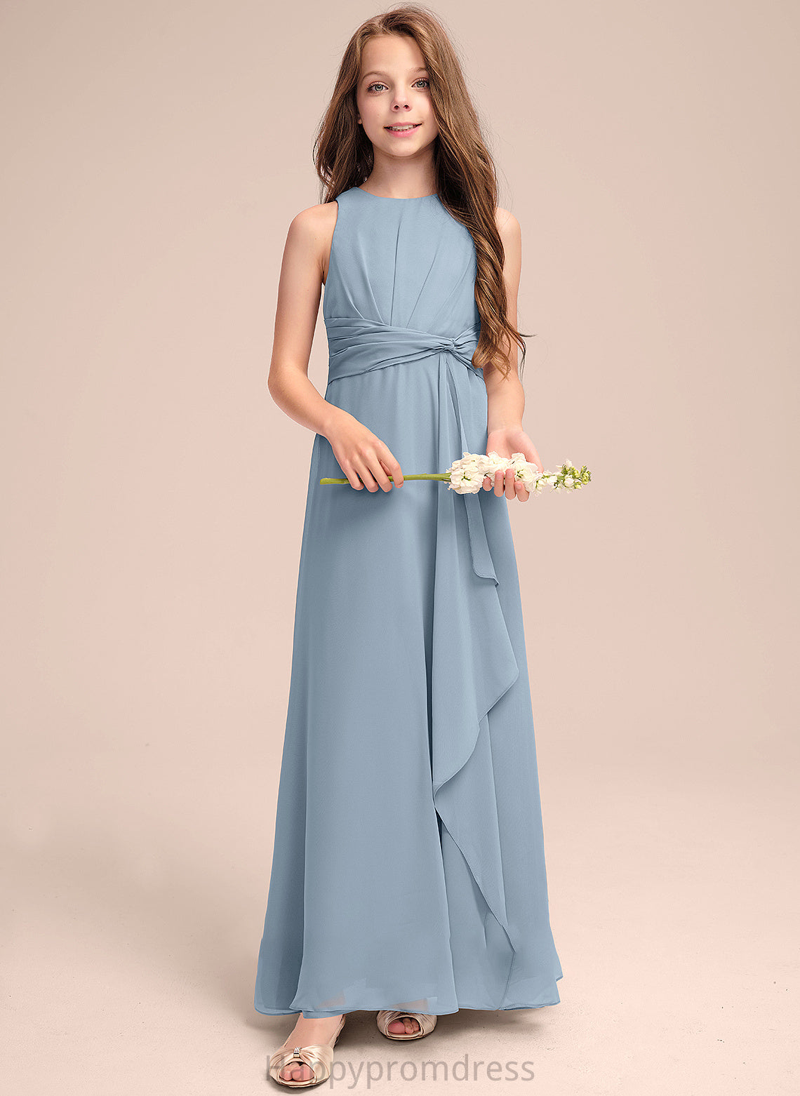 Neck Cascading Floor-Length Chiffon Junior Bridesmaid Dresses Ruffles With Jazlene A-Line Scoop