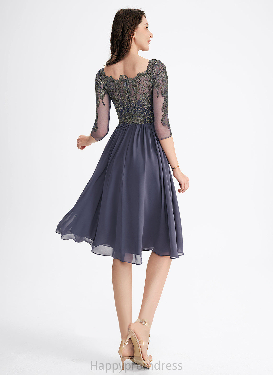 Lace Square Chiffon Knee-Length A-Line With Cocktail Neckline Lace Dress Luna Cocktail Dresses