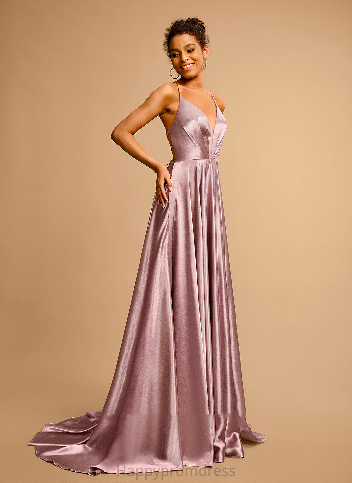 Satin V-neck Ball-Gown/Princess Prom Dresses Sweep Train Mylee