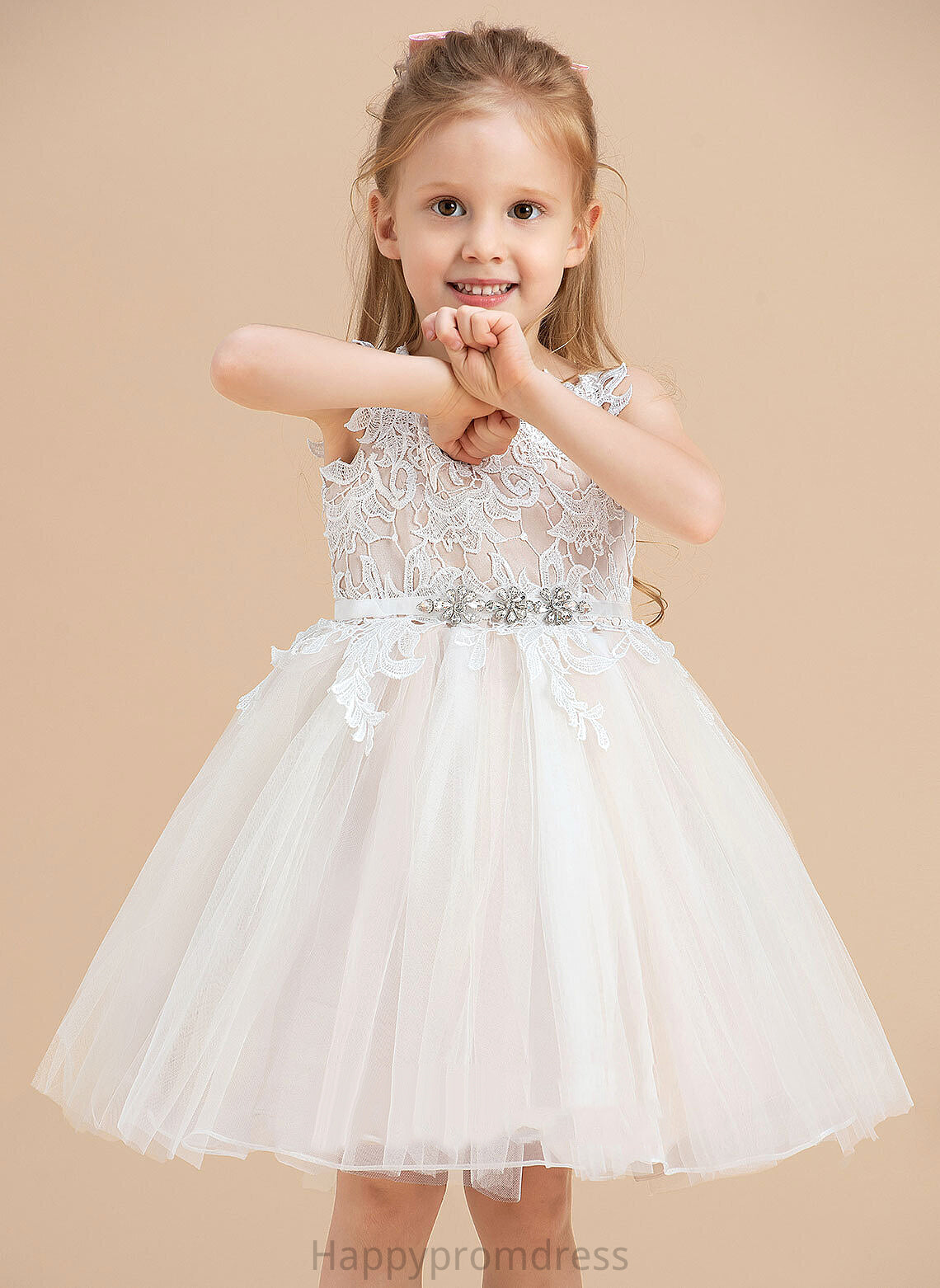 - Sleeveless V-neck/Straps Flower Girl Dresses Girl A-Line Jo Dress Tulle/Lace Knee-length Flower