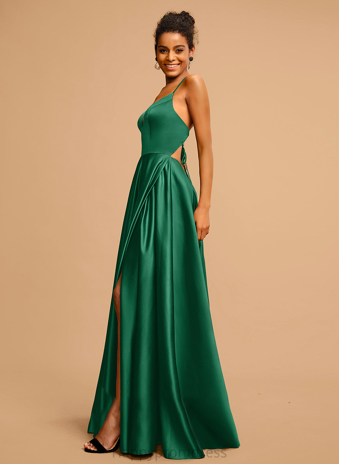 Floor-Length Satin Prom Dresses A-Line V-neck Ina