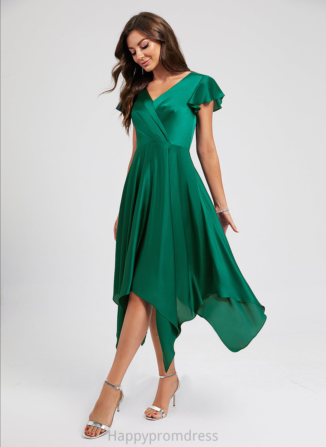 Tori A-Line Dress Pleated With V-neck Asymmetrical Cocktail Dresses Polyester Cocktail