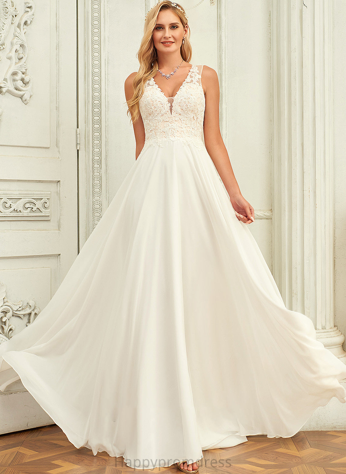 Dress Train A-Line V-neck Lace Sweep Wedding Dresses Chiffon Wedding With Lace Kenya