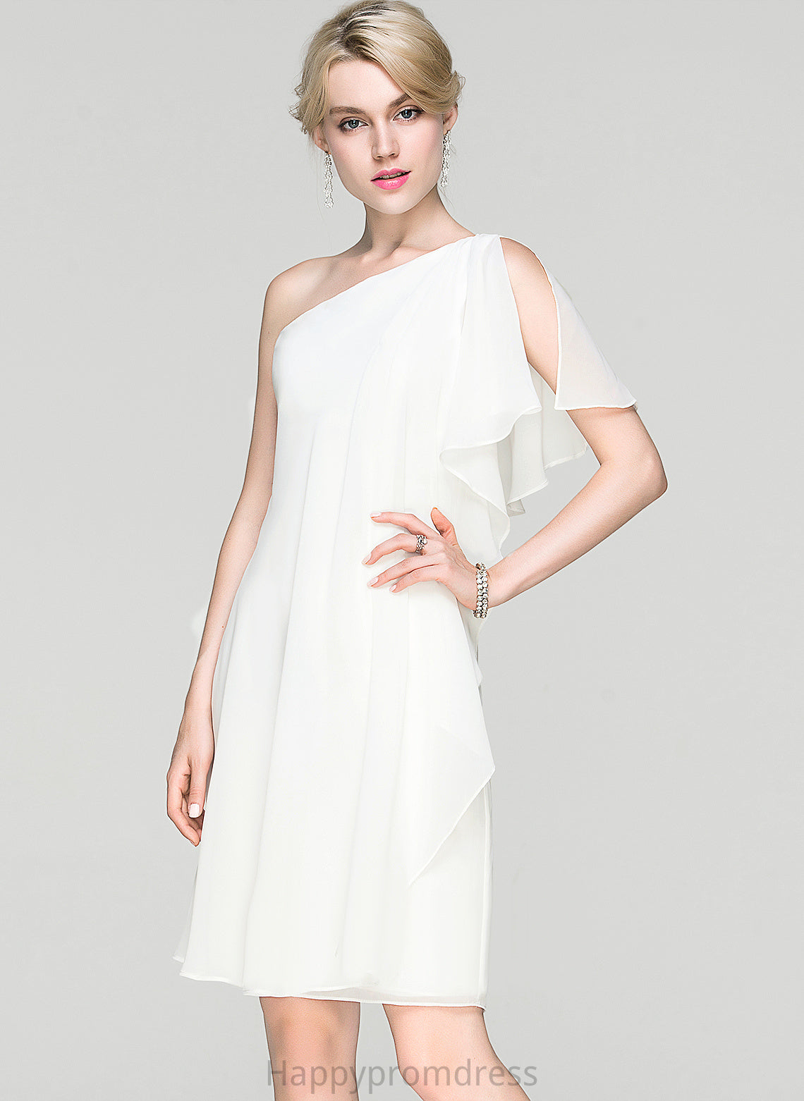 One-Shoulder Adison Dress With Chiffon Cocktail Ruffle Knee-Length Sheath/Column Cocktail Dresses