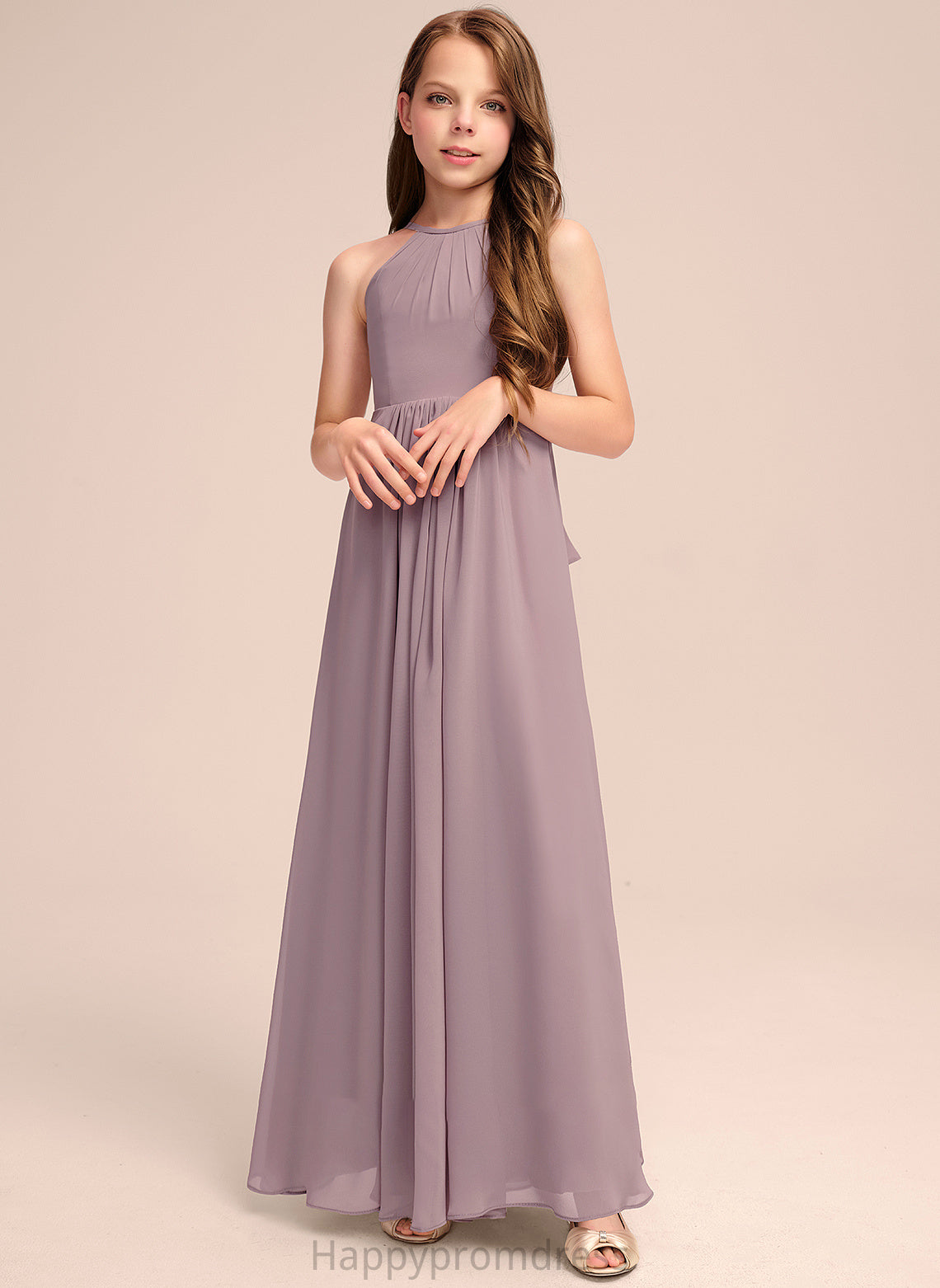 A-Line Ruffles Scoop Neck Floor-Length Junior Bridesmaid Dresses With Chiffon Mira Cascading