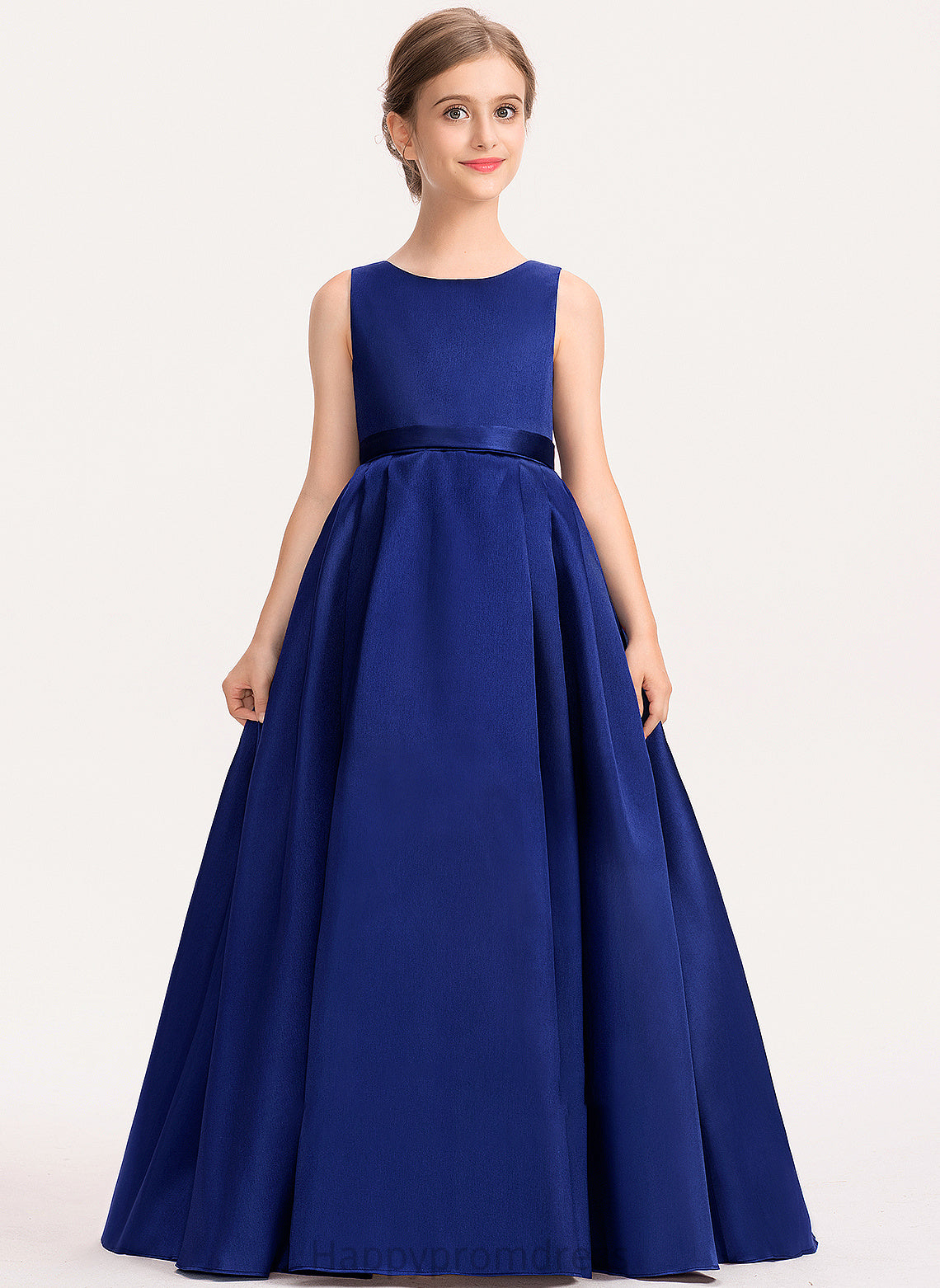 Monica With Train Sweep Junior Bridesmaid Dresses Bow(s) Satin Ball-Gown/Princess Neck Scoop