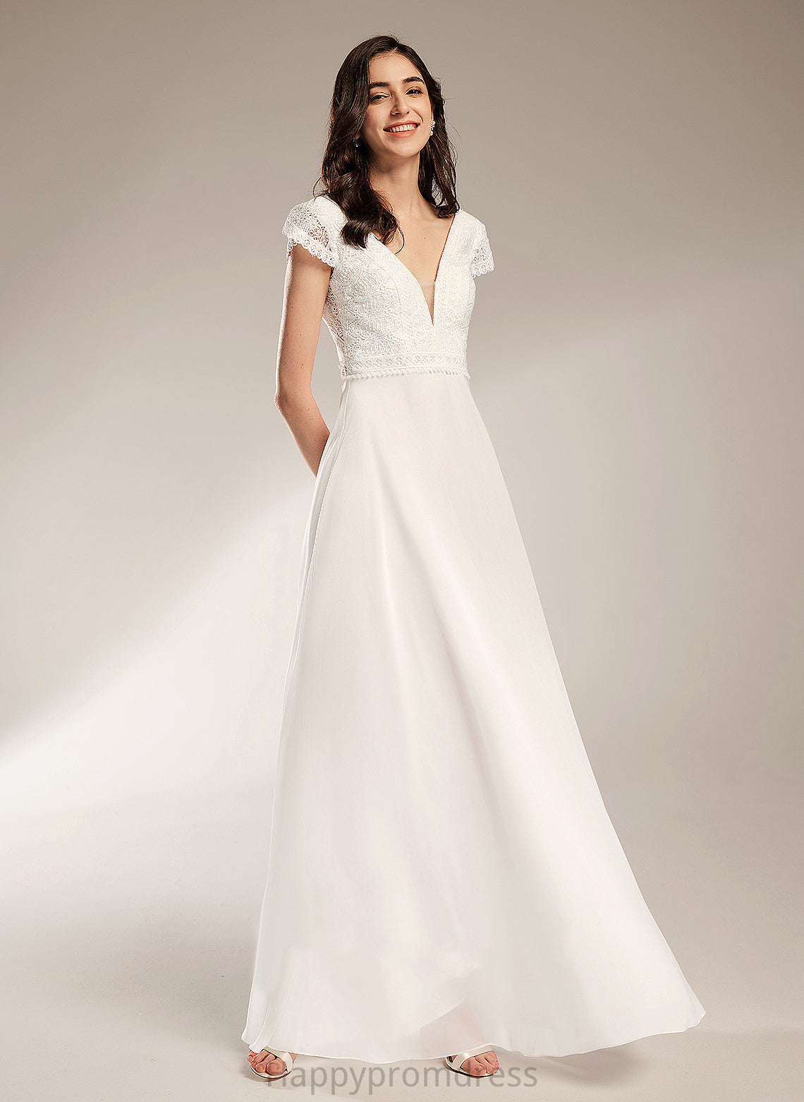 Wedding A-Line Wedding Dresses Chiffon Dress Lace V-neck Lyla Floor-Length