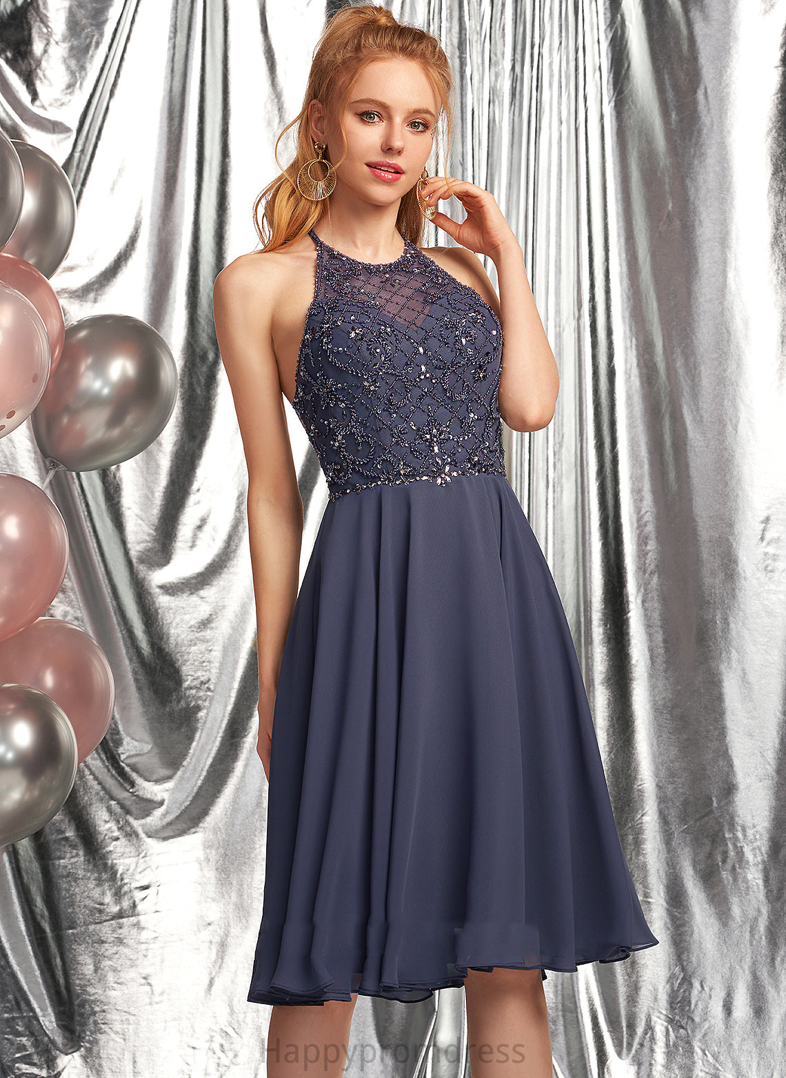 Homecoming Dresses Chiffon Scoop Beading Knee-Length Dress Homecoming Neck Sequins Gwen With A-Line