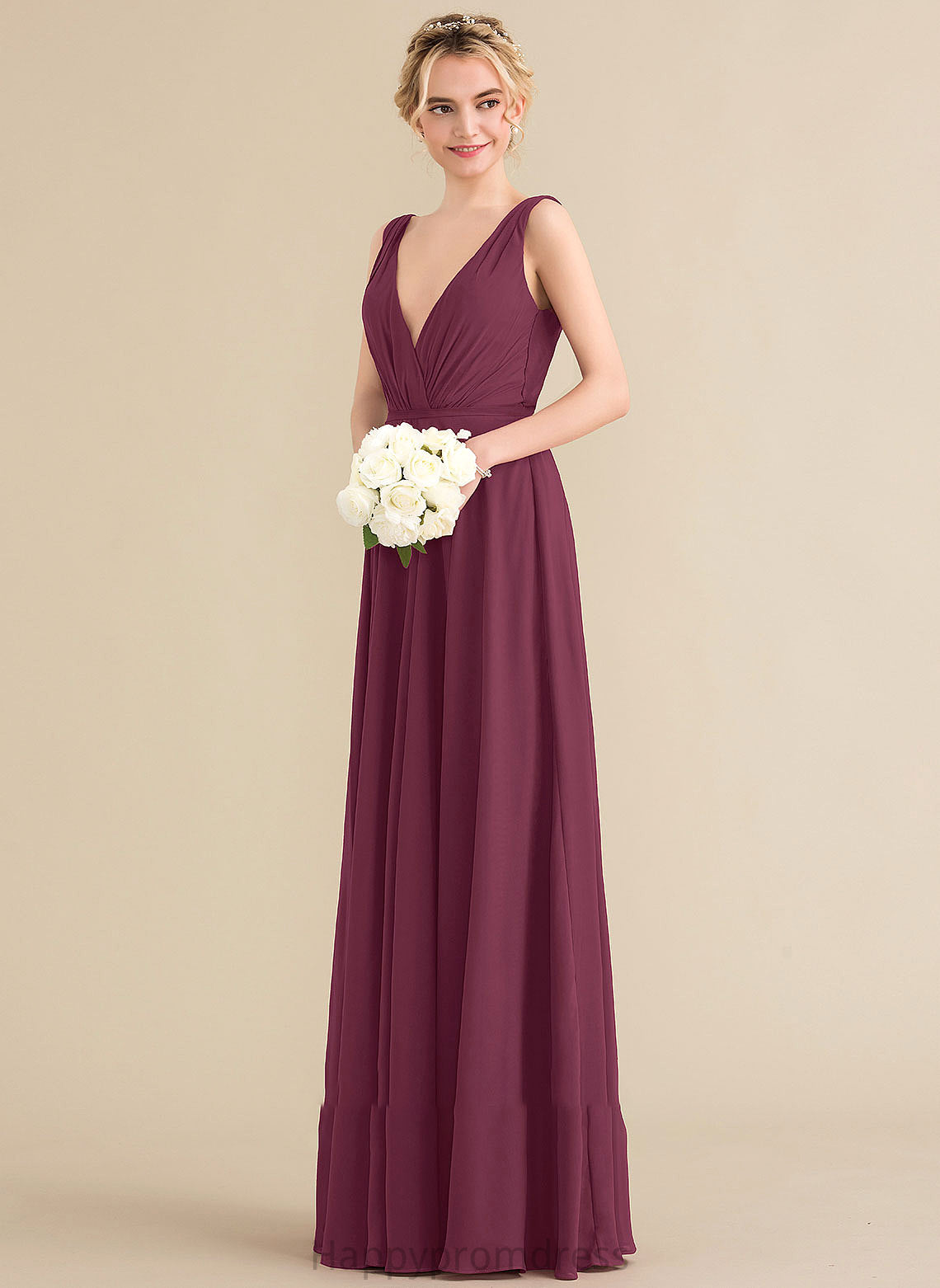 Ruffle A-Line Length Neckline Embellishment V-neck Silhouette Fabric Floor-Length Aubrey Floor Length Spaghetti Staps Bridesmaid Dresses