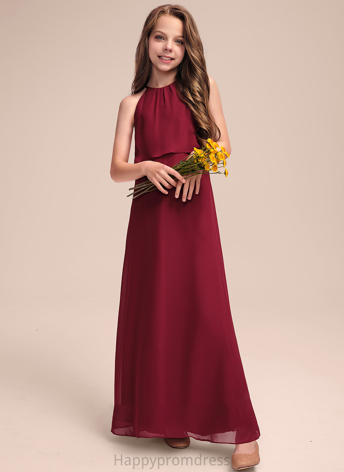 Scoop Ruffles Floor-Length With Chiffon Jazmine Junior Bridesmaid Dresses A-Line Neck