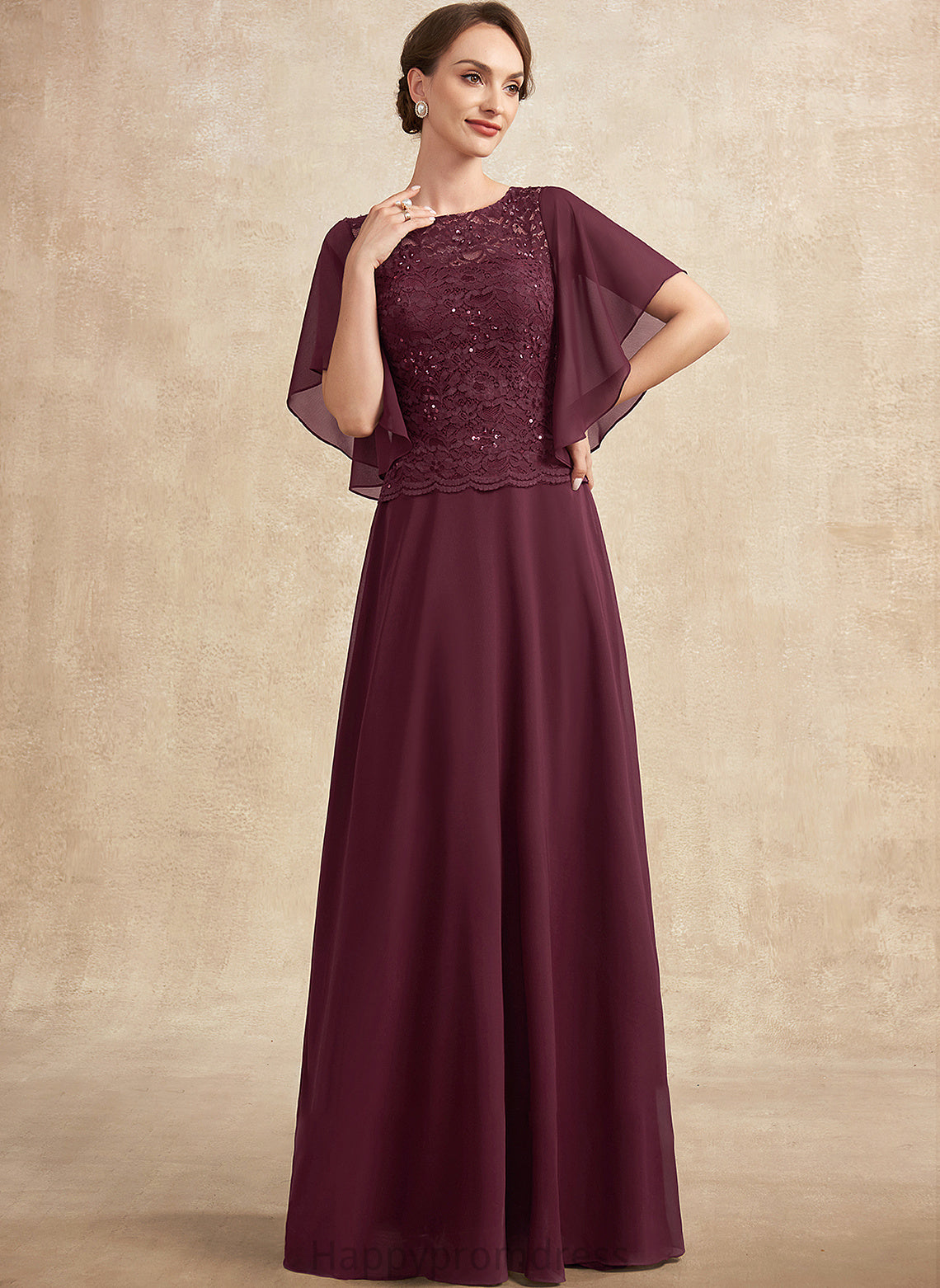 Scoop Lilly Sequins With Mother Lace Neck Floor-Length Mother of the Bride Dresses Bride of Chiffon A-Line the Dress