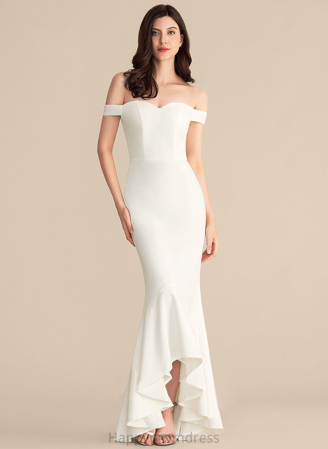 Wedding Dresses Cascading Madalynn Ruffles Wedding Asymmetrical Dress With Trumpet/Mermaid Off-the-Shoulder