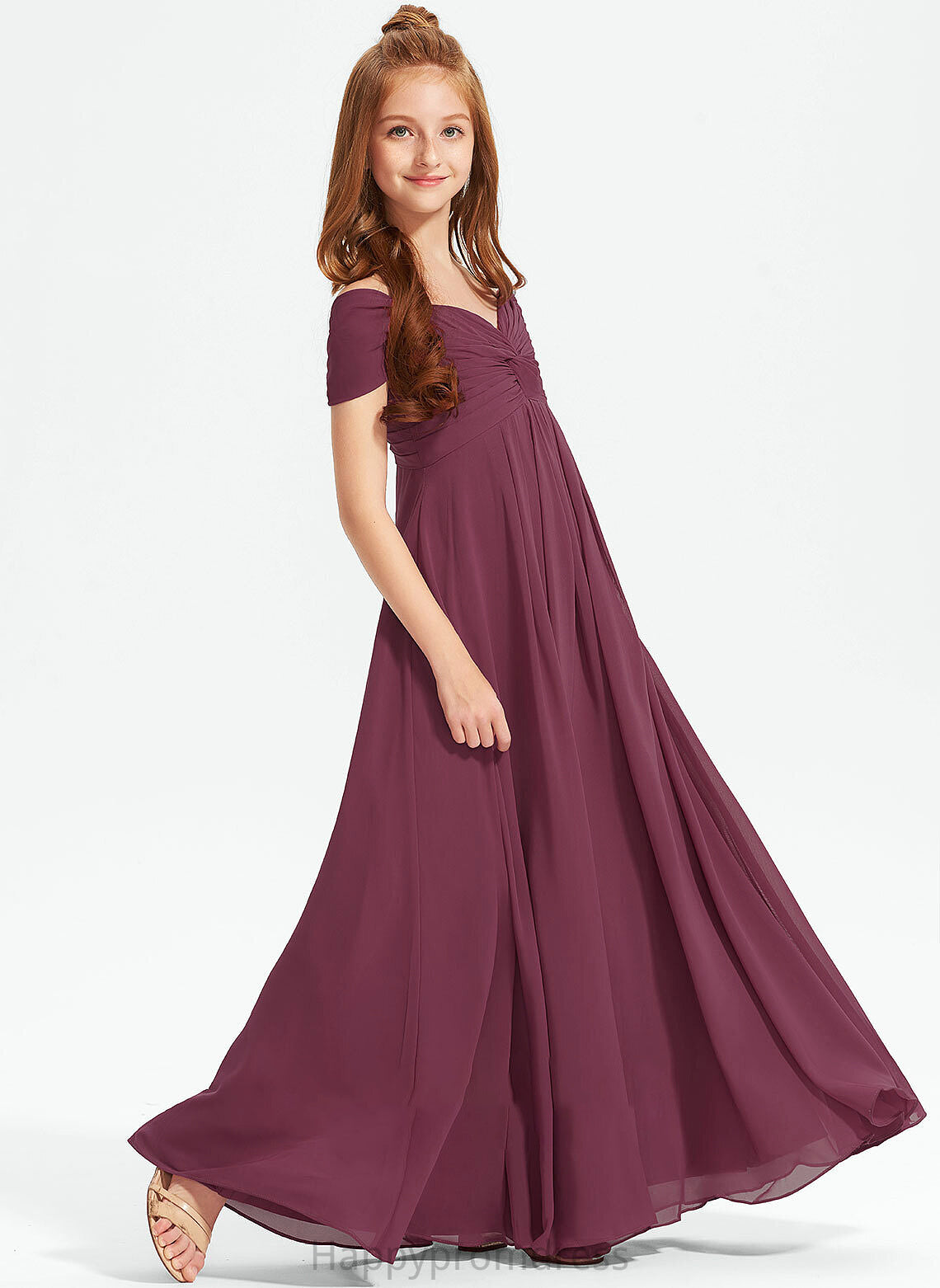 Ruffle Jayden A-Line Junior Bridesmaid Dresses With Floor-Length Off-the-Shoulder Chiffon