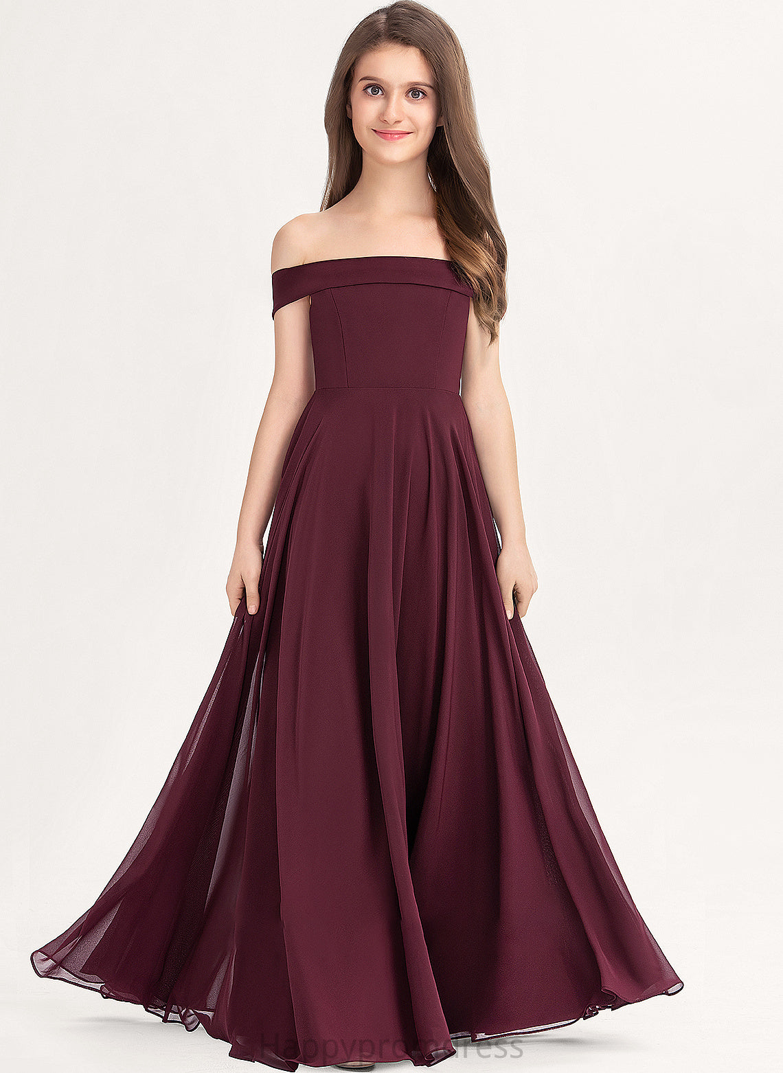 Junior Bridesmaid Dresses A-Line Chiffon Off-the-Shoulder Floor-Length Gill