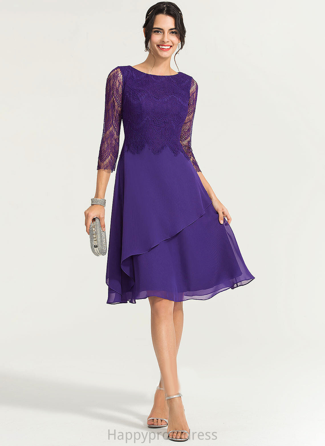 Dress A-Line Chiffon Mollie Lace Cocktail Dresses Neck Knee-Length Cocktail Scoop