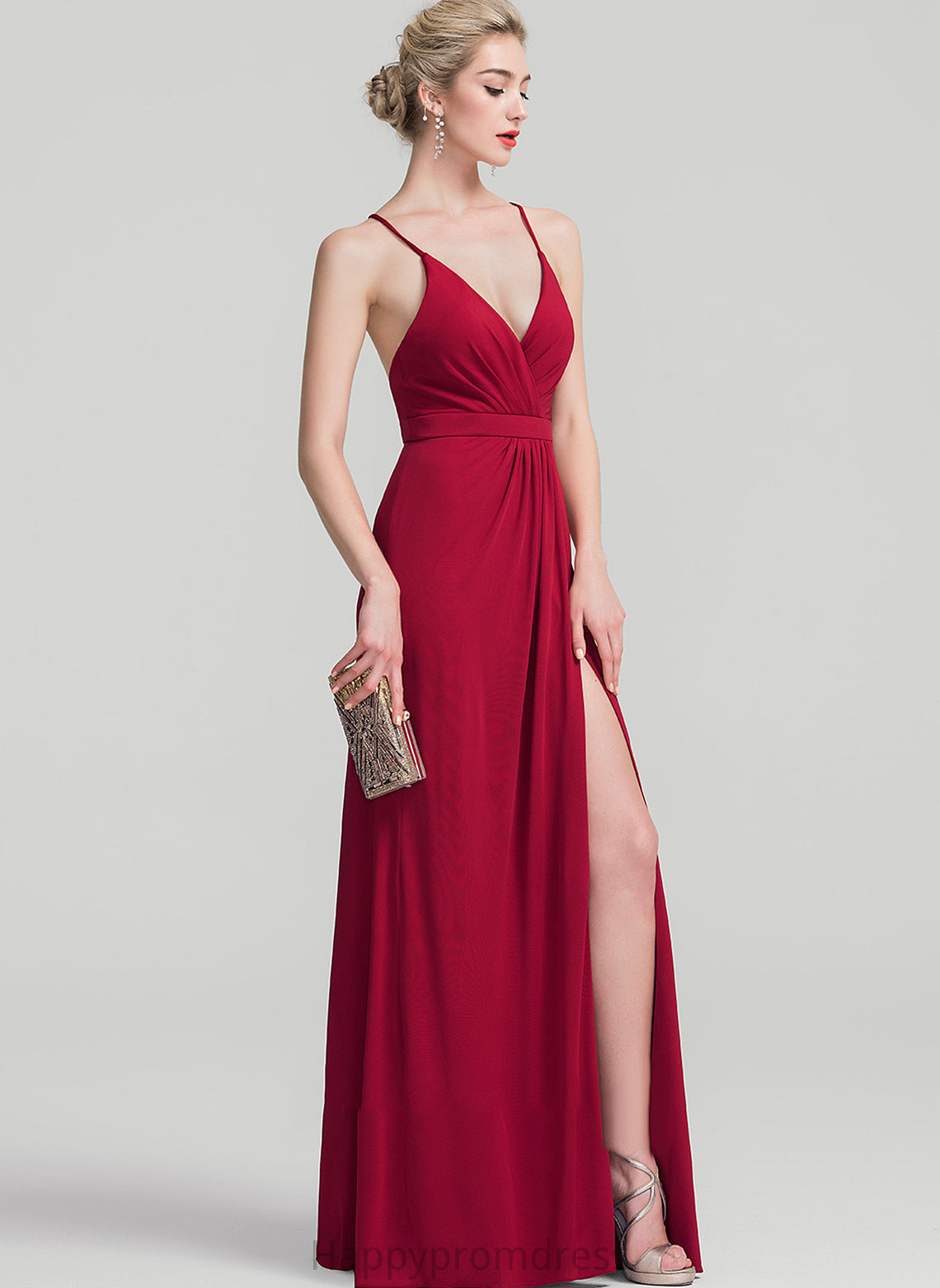 With Floor-Length V-neck Ruffle Jersey Prom Dresses Sheath/Column Anaya