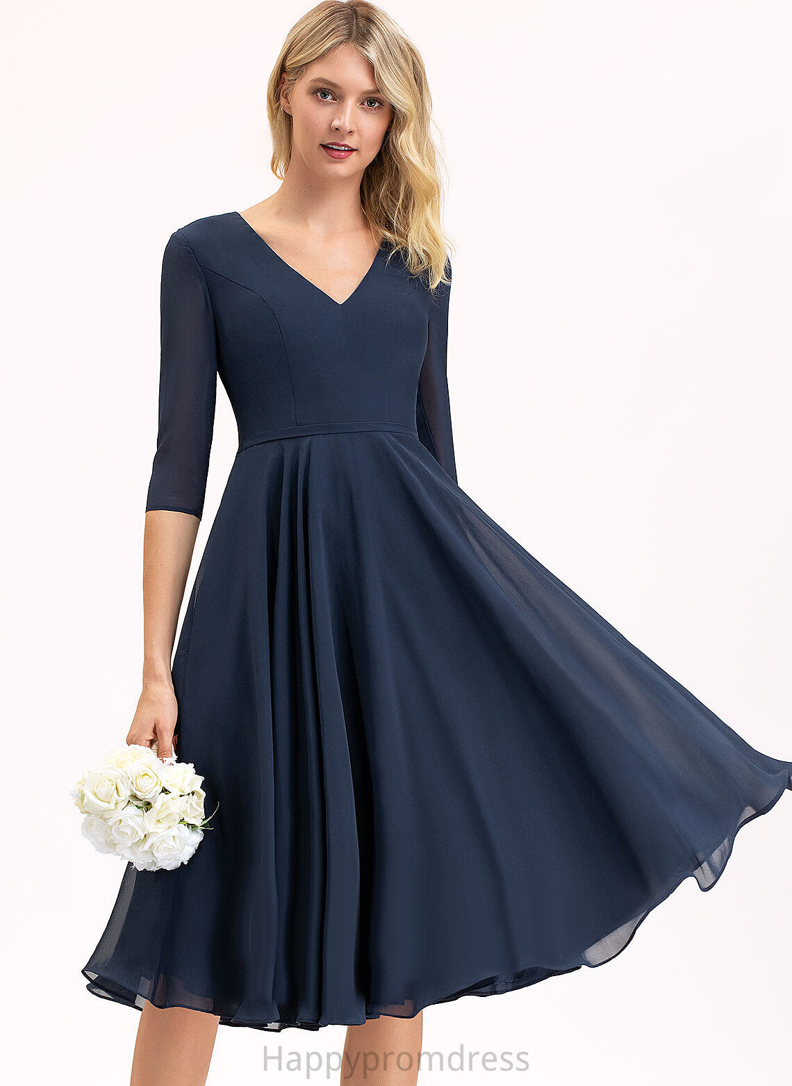 Knee-Length Dress A-Line Cocktail Dresses Chiffon Cocktail Savannah Pockets V-neck With