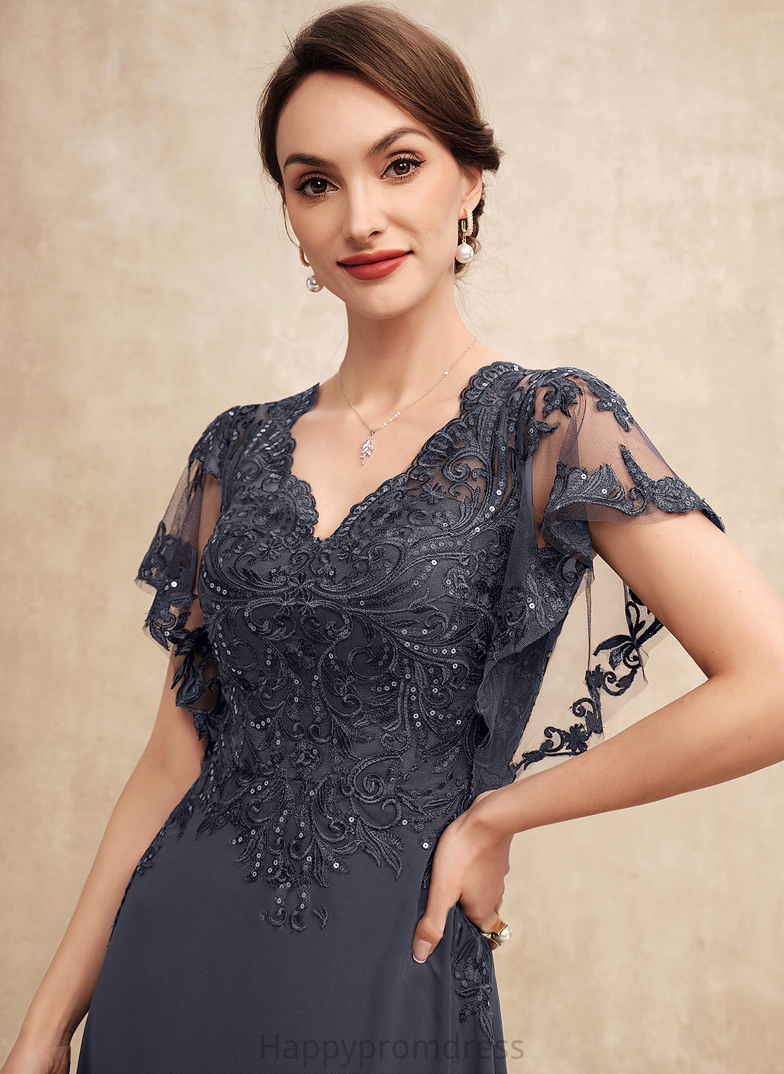 Mother A-Line Chiffon Lace Natasha Dress of Sequins V-neck Bride the With Floor-Length Mother of the Bride Dresses