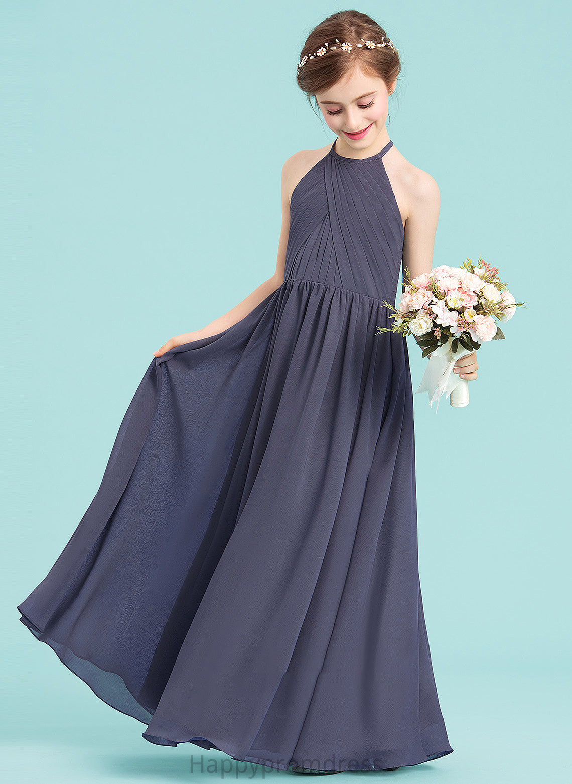 Scoop Junior Bridesmaid Dresses Chiffon A-Line Neck Floor-Length With Jazmyn Ruffle