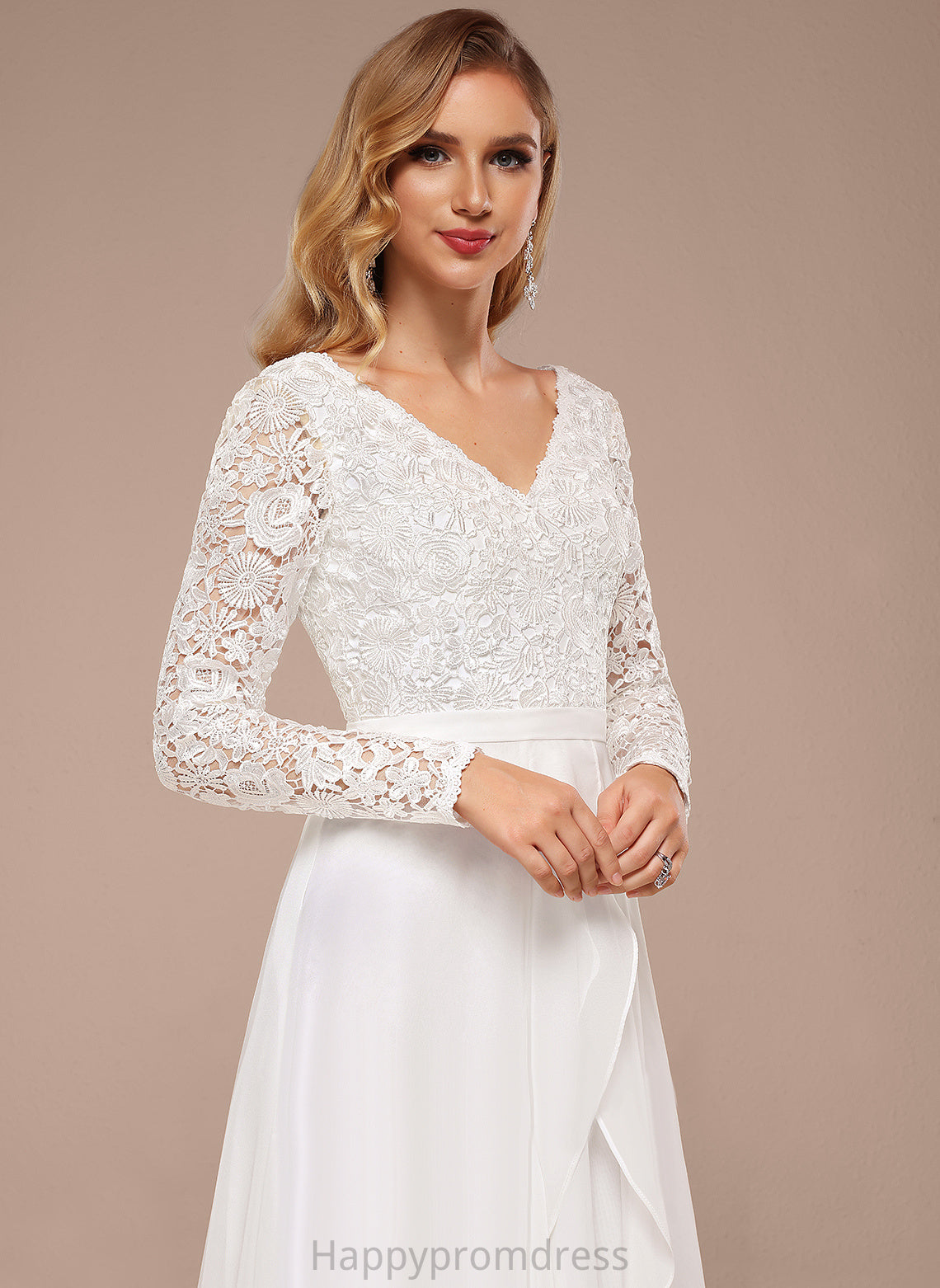 Chiffon Reagan Dress V-neck Wedding Dresses A-Line Lace Wedding Asymmetrical