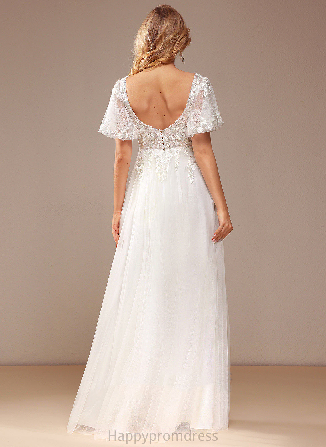 With Lace Tulle Lace Karma Floor-Length Wedding A-Line Sequins Wedding Dresses Beading Dress V-neck