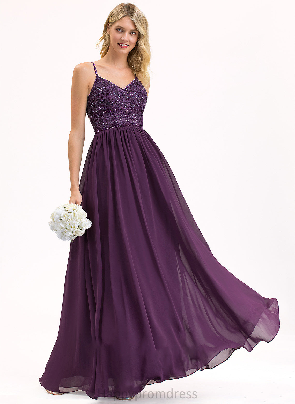 A-Line Length Neckline Silhouette Beading Embellishment V-neck Fabric Sequins Floor-Length Gwendolyn Floor Length Bridesmaid Dresses