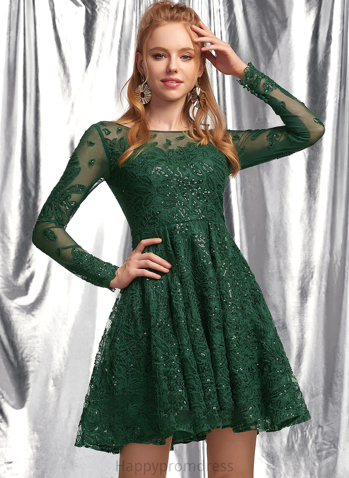 Skye Short/Mini A-Line Lace Prom Dresses With Scoop Sequins Neck