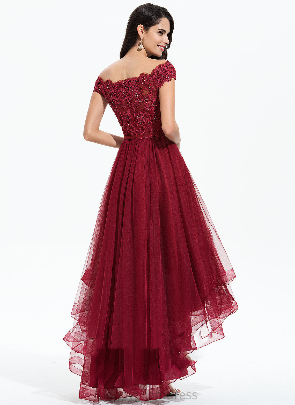 Bow(s) Asymmetrical Homecoming Beading Off-the-Shoulder Lace Tulle Mikayla A-Line With Homecoming Dresses Dress