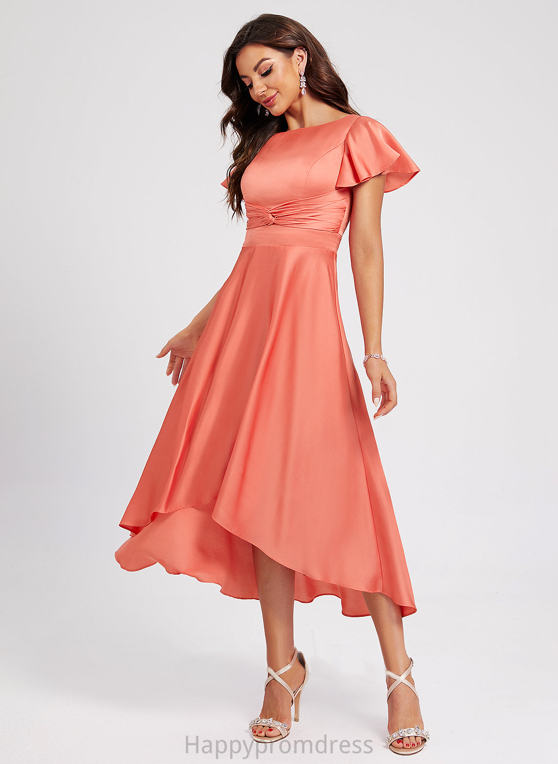 Cocktail Dresses A-Line Neck Roselyn Asymmetrical With Cocktail Pleated Scoop Polyester Dress