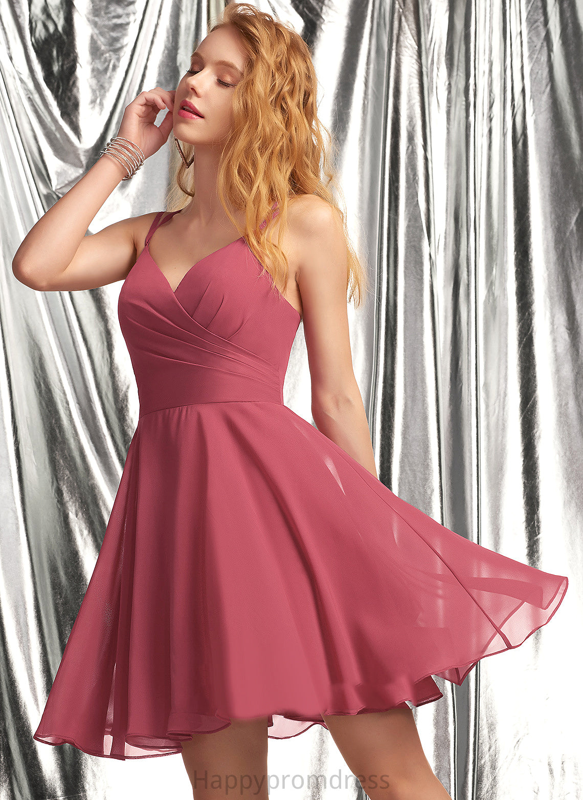 A-Line V-neck Homecoming Dresses Chiffon Homecoming Dress Jocelynn Short/Mini With Ruffle