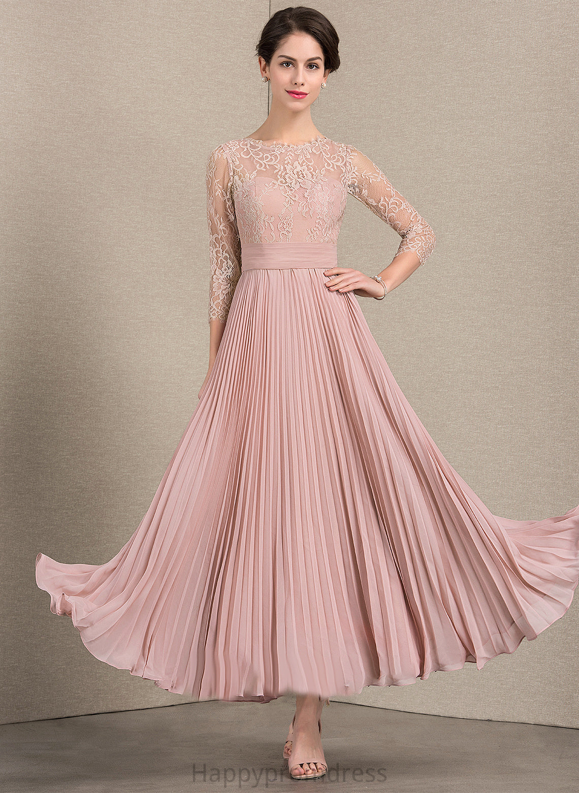 Mother Pleated Chiffon Mother of the Bride Dresses A-Line the Neck Bride Lace of Dress Allisson With Ankle-Length Scoop