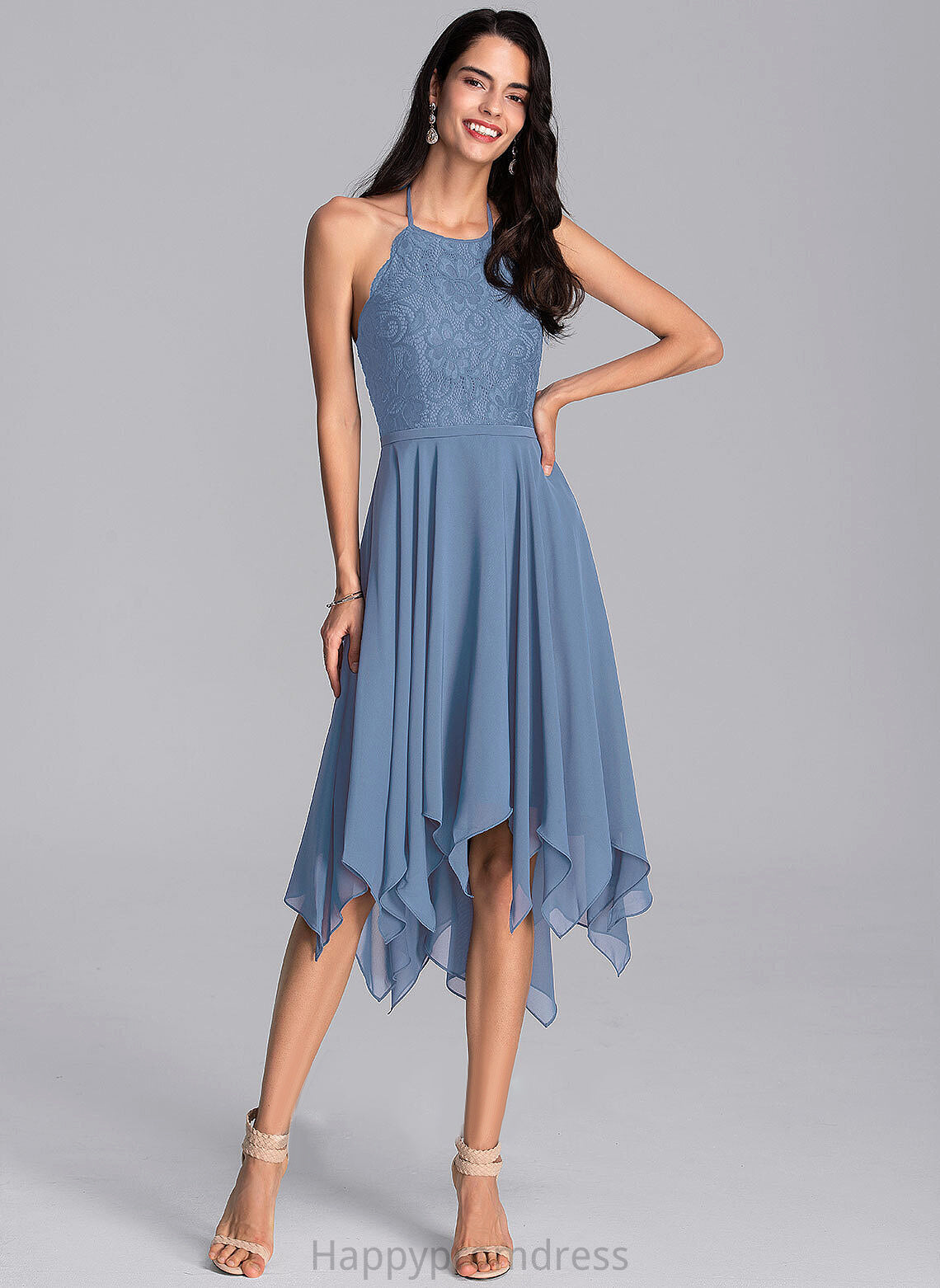 Dress With Halter Lace Chiffon Dakota Asymmetrical Homecoming A-Line Homecoming Dresses