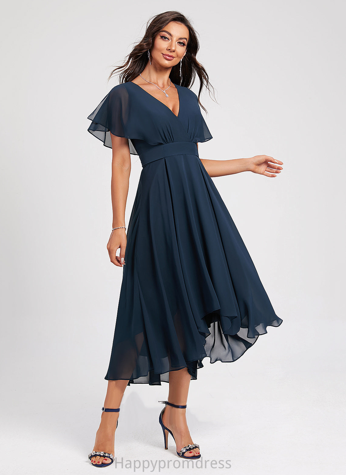 V-neck Cocktail Dresses Asymmetrical Cameron Chiffon With A-Line Sash Cocktail Dress