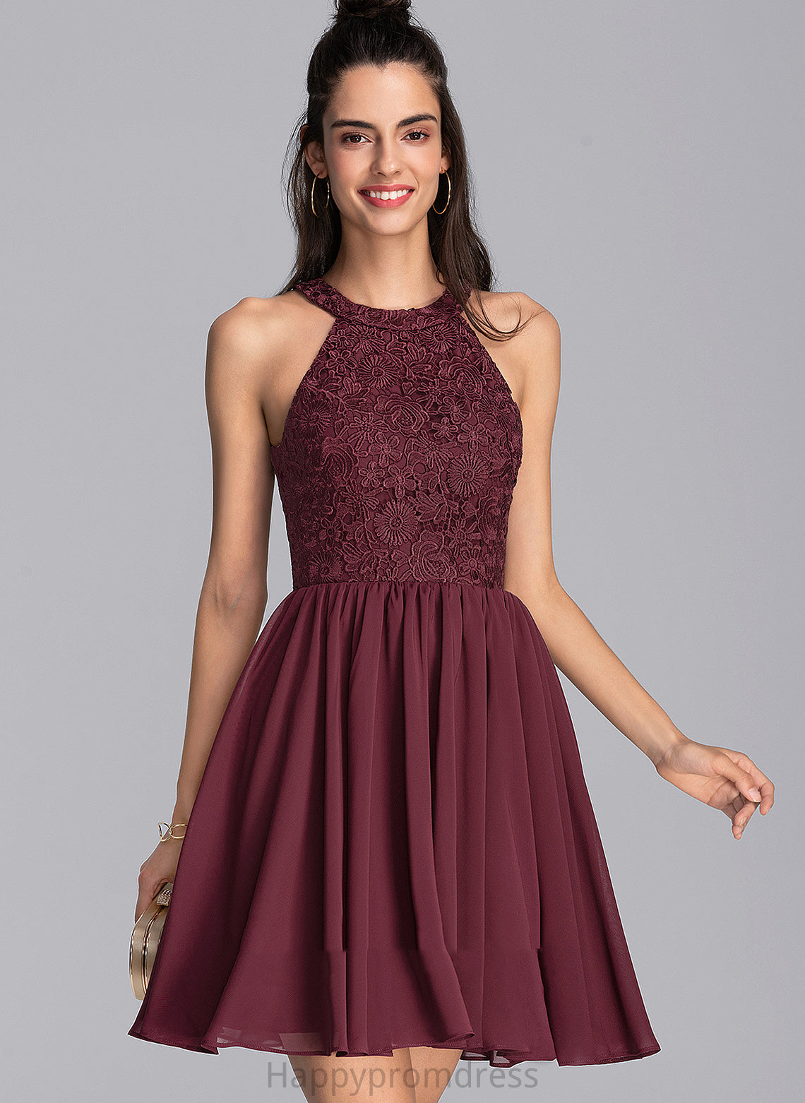 Dress Short/Mini Neck Homecoming A-Line Poll Lace Chiffon With Scoop Homecoming Dresses