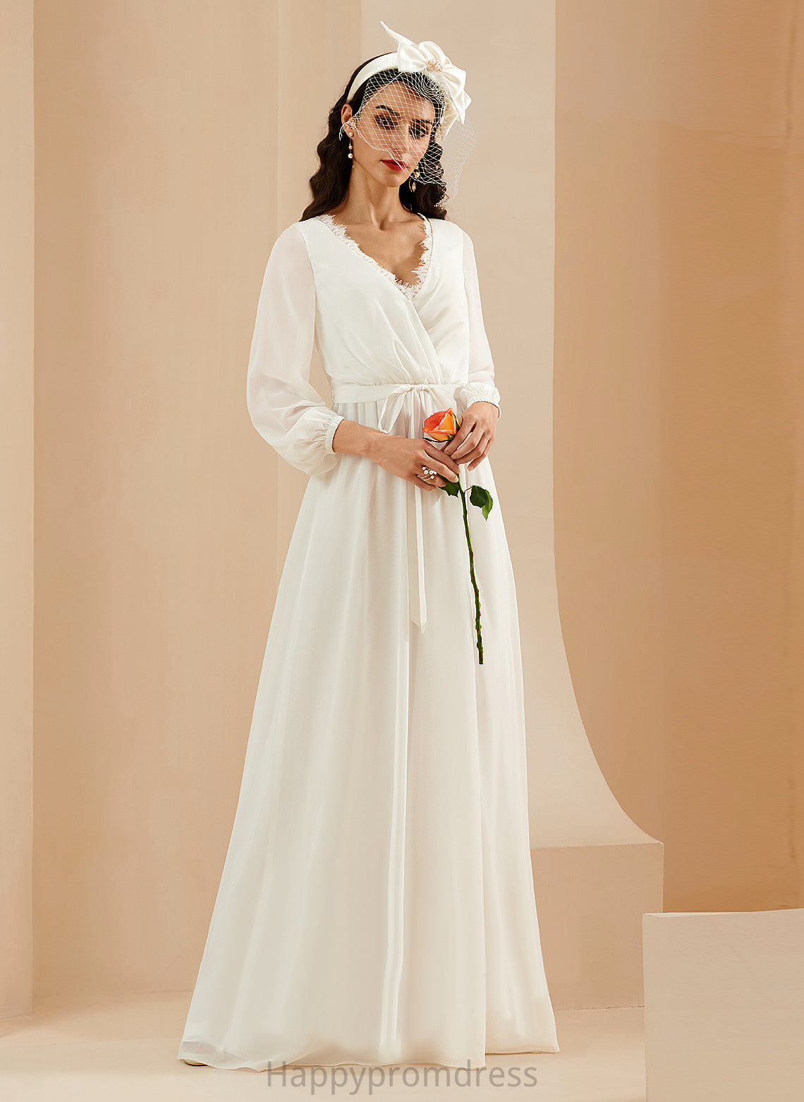 Wedding Dresses Lace V-neck Wedding Dress Chiffon A-Line Floor-Length Ruth