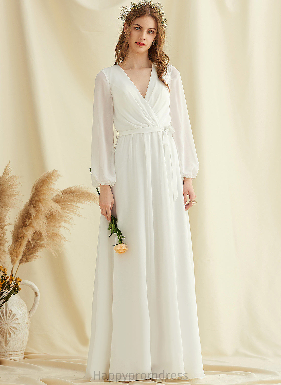 Wedding Dresses Chiffon A-Line V-neck Floor-Length Wedding Dress Una