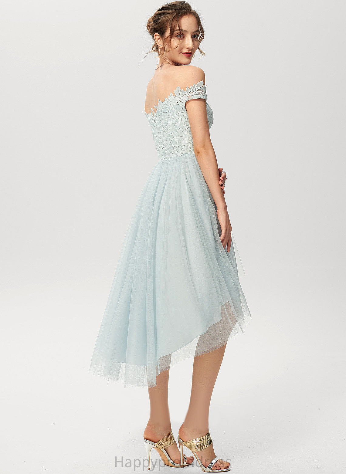 Lorena Dress Tulle Asymmetrical Cocktail Dresses Off-the-Shoulder Cocktail A-Line Lace