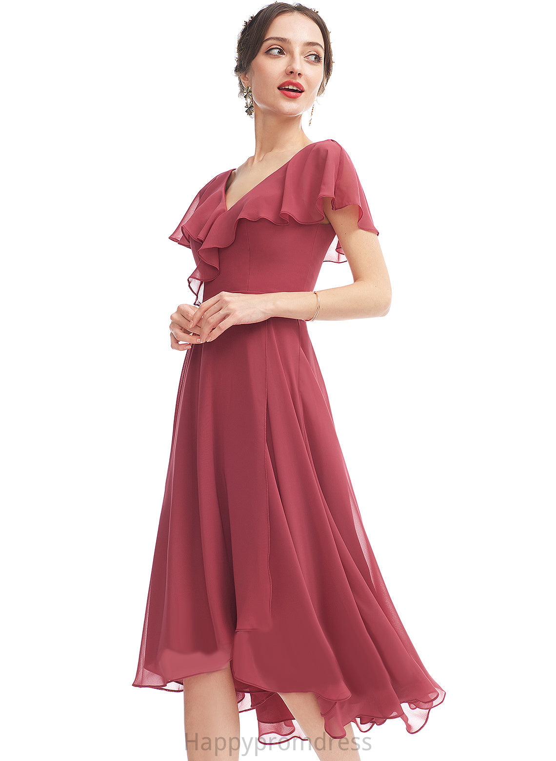 A-Line Dress Cocktail V-neck Asymmetrical With Chiffon Gianna Ruffle Cocktail Dresses