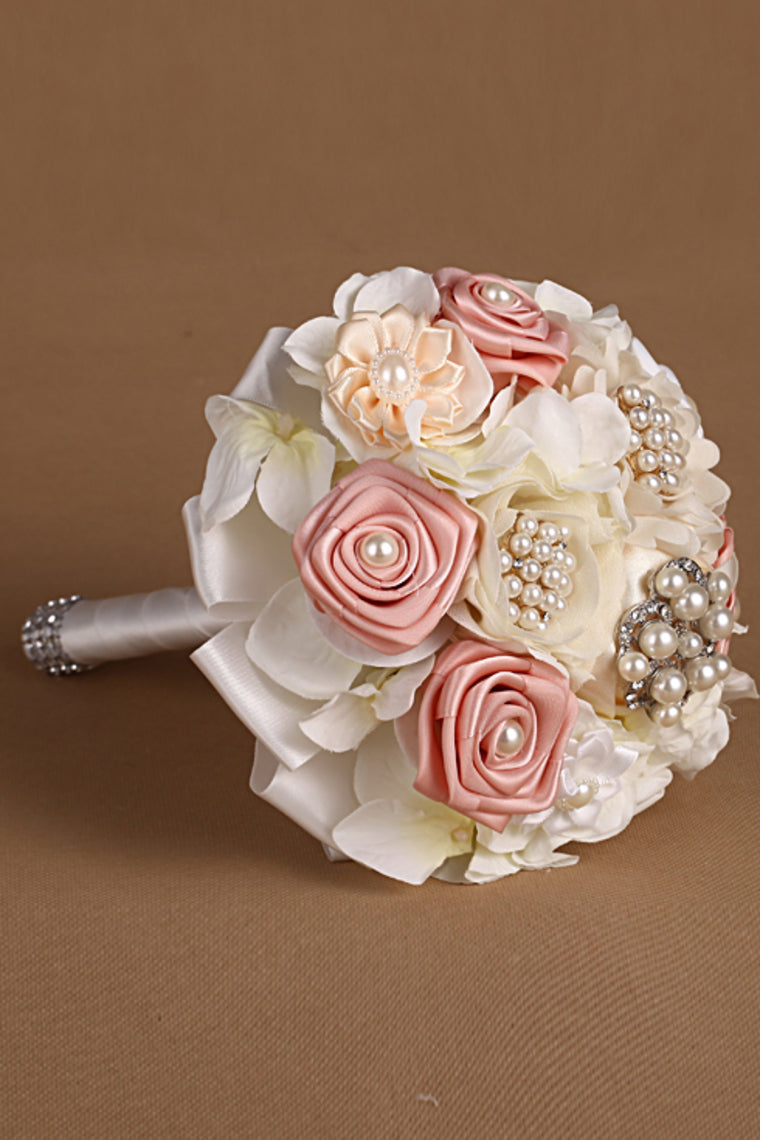 Wedding Bouquet Ribbon Roses With Rhinestone Brooch (25*15cm)